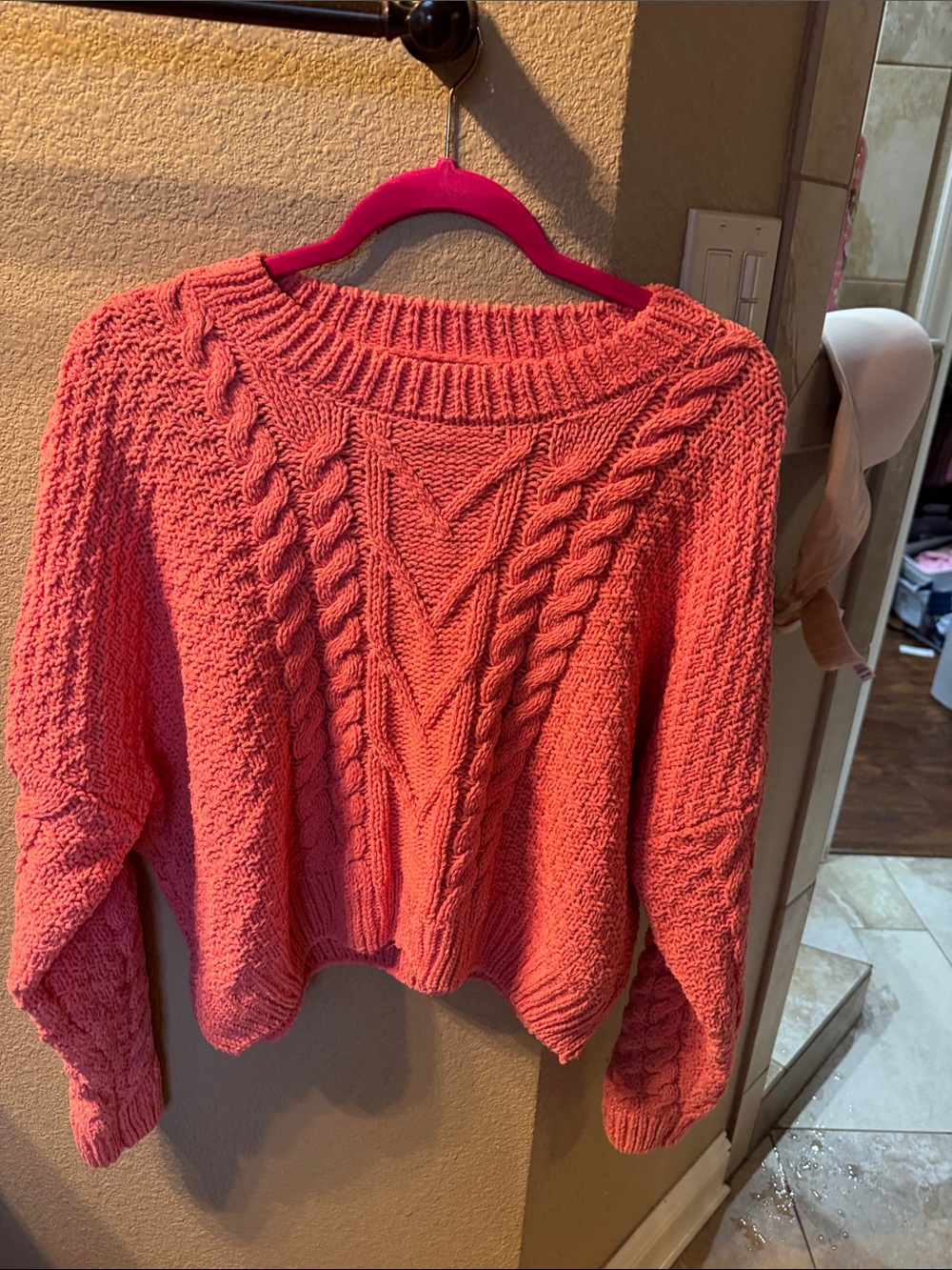 Double Zero Coral Cable-Knit Crewneck Sweater